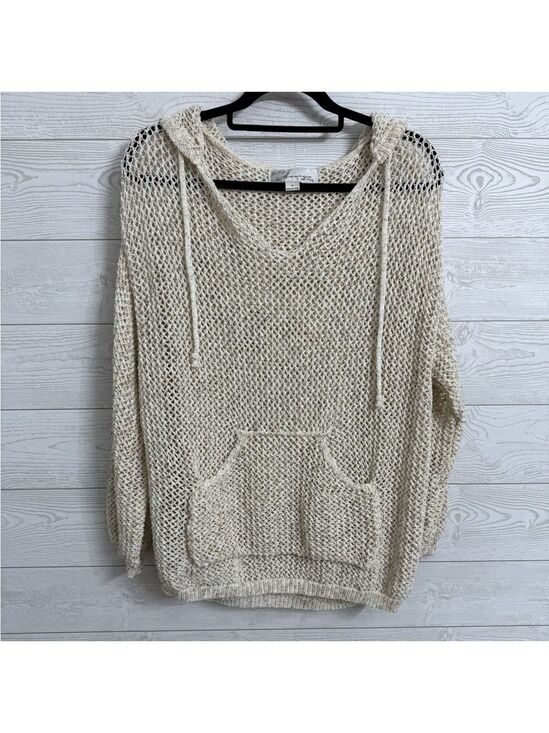 Vintage Havana Sweaters - Vintage Havana Women’s Cream Crocheted Hoodie Sweatshirt Sweater. Size M
